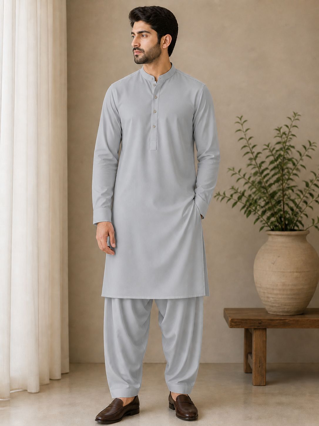 Premium Unstitched Grey Cotton Suit for Men – Soft & Breathable Summer Fabric