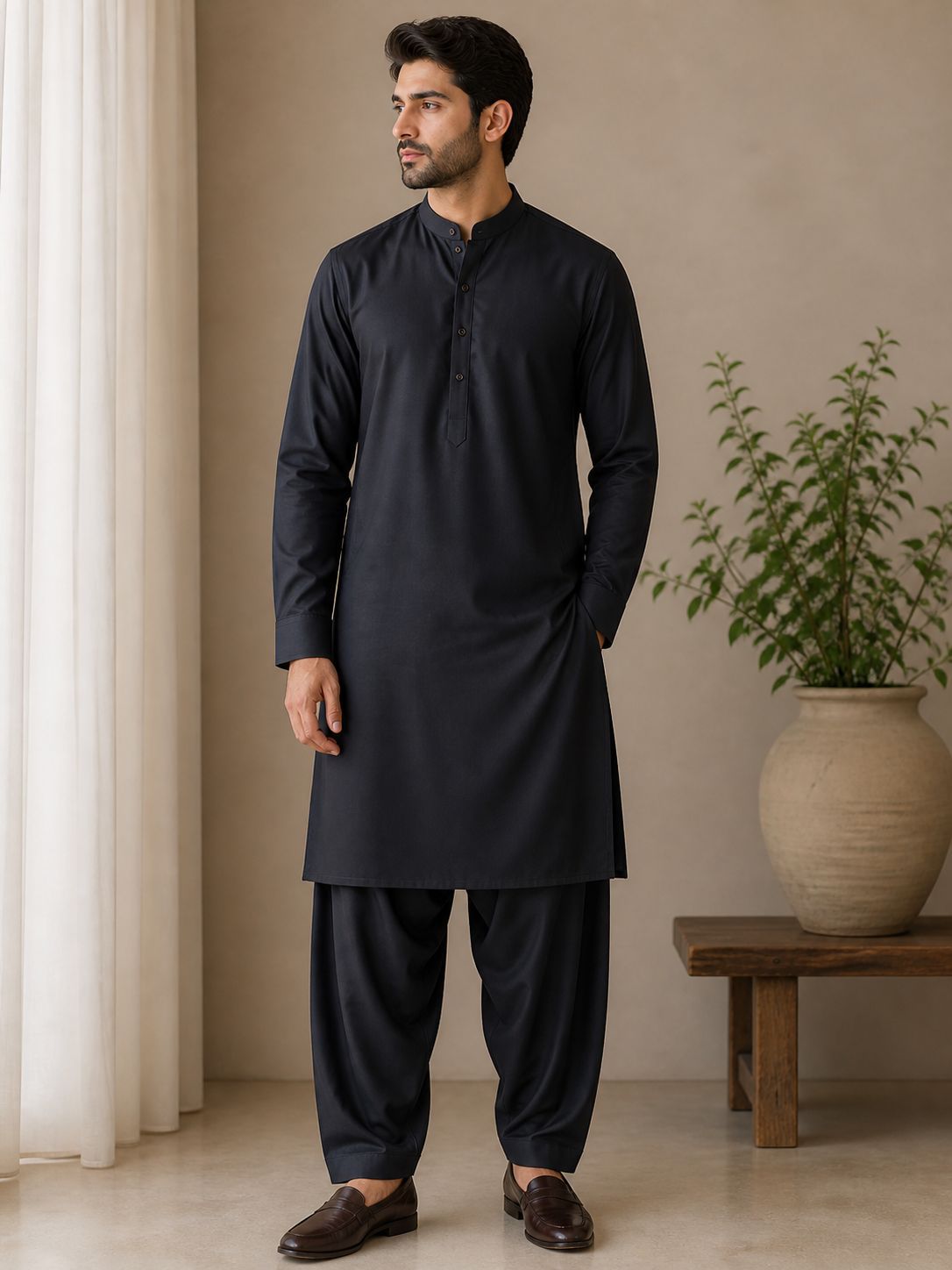 Premium Unstitched Black Cotton Suit for Men – Soft & Breathable Summer Fabric