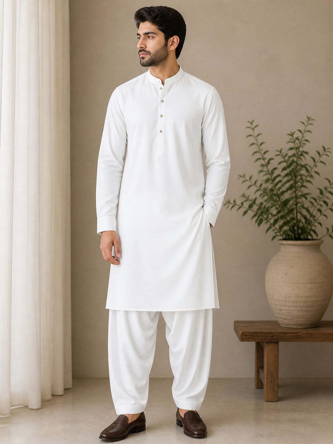 Premium Unstitched Off White Cotton Suit for Men – Soft & Breathable Summer Fabric