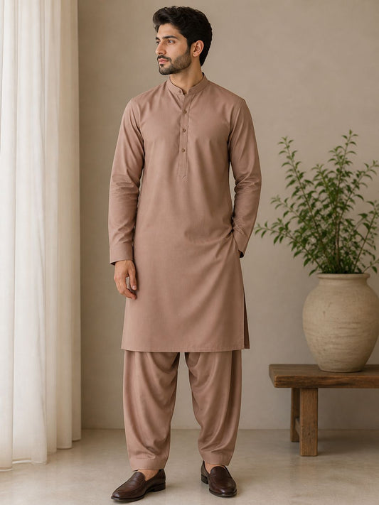 Premium Unstitched  Brown Cotton Suit for Men – Soft & Breathable Summer Fabric