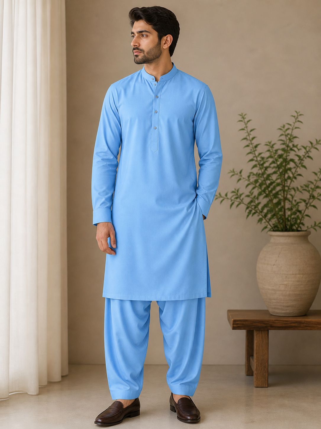 Premium Unstitched Sky Blue  Cotton Suit for Men – Soft & Breathable Summer Fabric